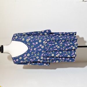 Rue+ Blue Mushroom/ Floral Print V-neck 3/4 Sleeve Top 2X